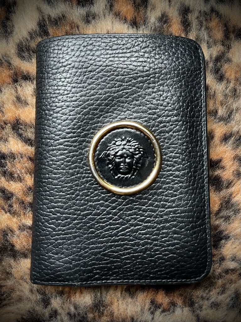 Vintage Versace Medusa Leather Wallet Black Gold Logo